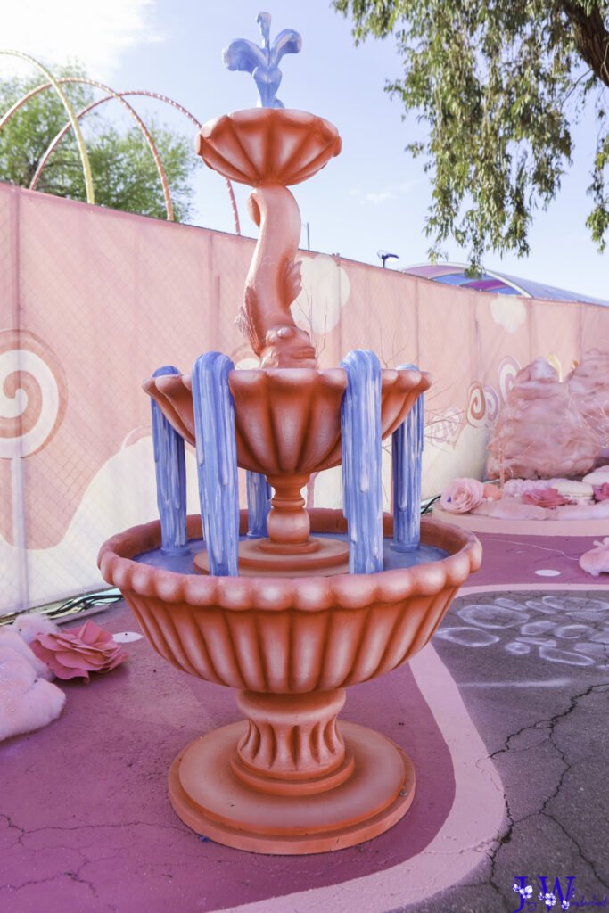 Cute pink fountain at Sugar Rush tunnel in Woodland Hills