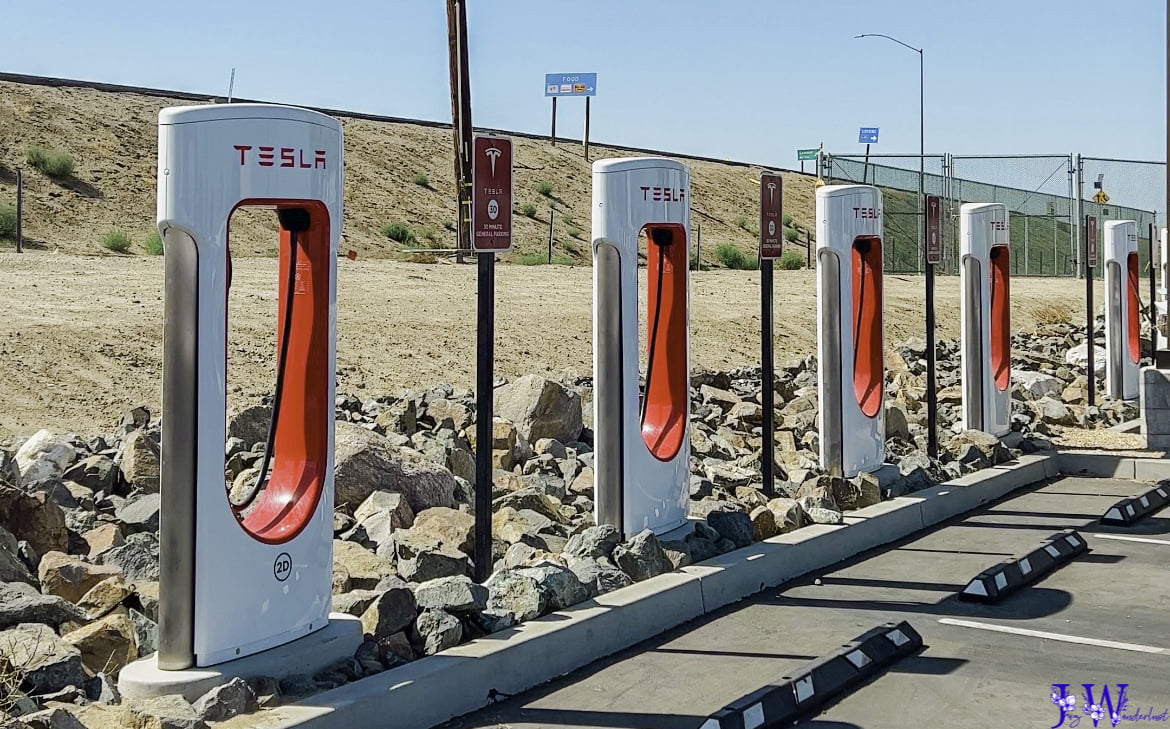 Tesla supercharger hub in Tejon Ranch, California. Photography by Jaz Wanderlust.